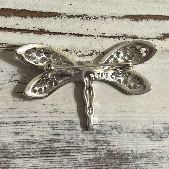 Dragonfly Brooch Rhinestone Brooch Signed FAF Vintage Silver Tone Jewelry - Picture 4 of 11